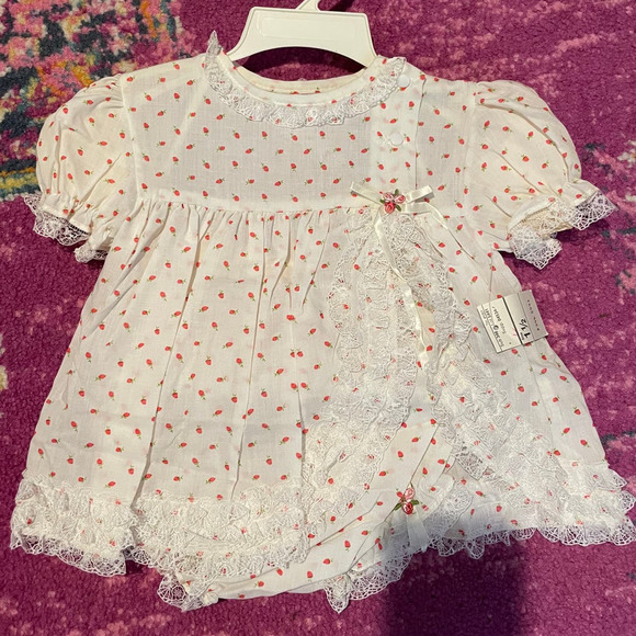 70s Deadstock Toddletime Jcpenny Strawberry ruffled dress with Bloomers